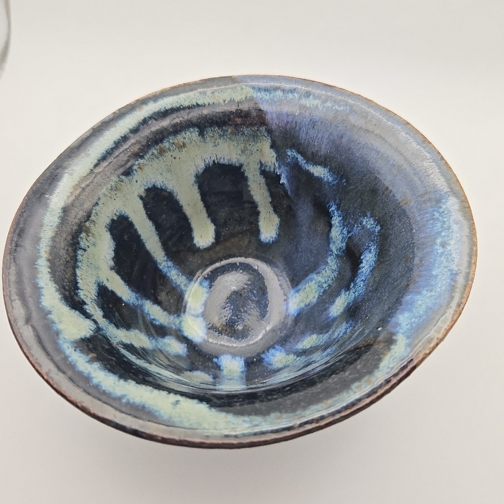 🖤 Beka Studio Pottery Bowl | Blue Black Drip Glaze | Signed Ceramic